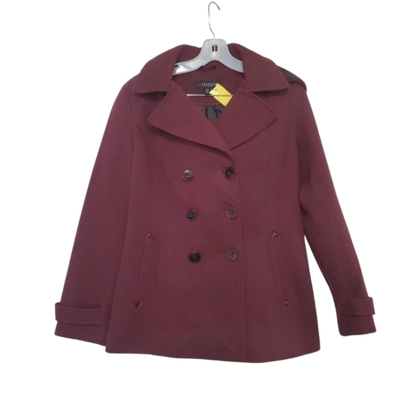 Liverpool Jean Company Women's Burgundy Double-Breasted Jacket Hood Size Small - Picture 3 of 9